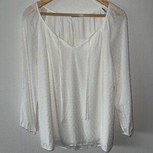 J. McLaughlin White‎ Lined Peasant Top with Plumetis Rayon Fabric Size M